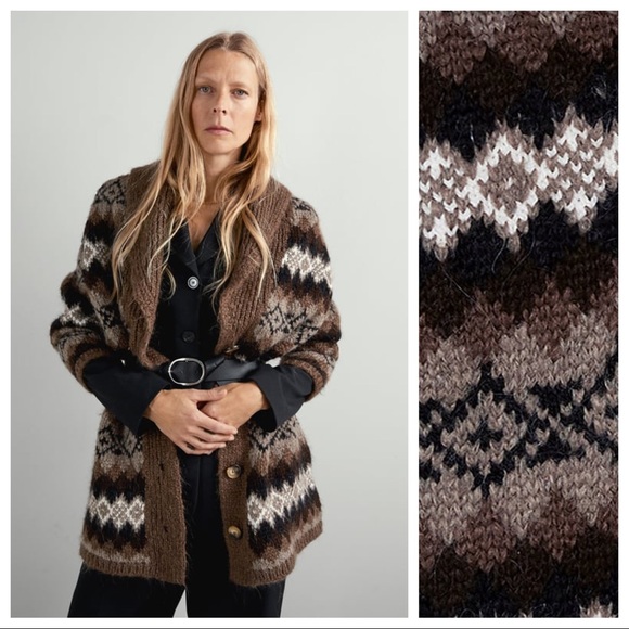 NWT. Zara Oversized Knit Jacquard Cardigan Size L. - Picture 2 of 7